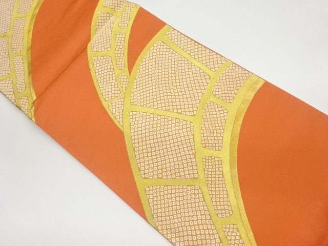 鹿の子に抽象模様織出し袋帯